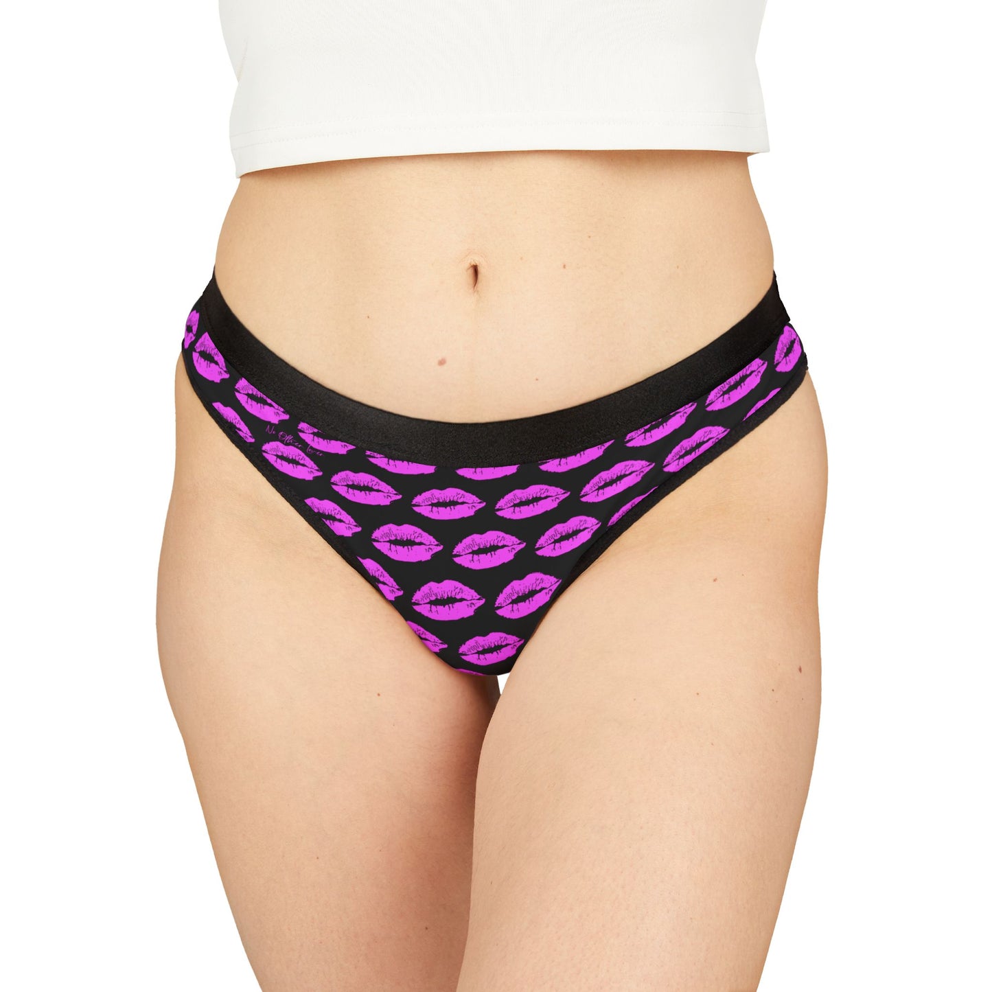 'Kisses All Over' Black Logo & Lipstick Kiss Thong