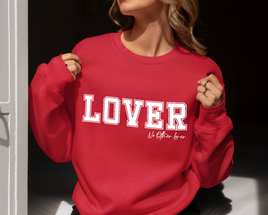 LOVER College Logo Sweatshirt - Unisex White Crewneck, No Other Lover Statement Jumper