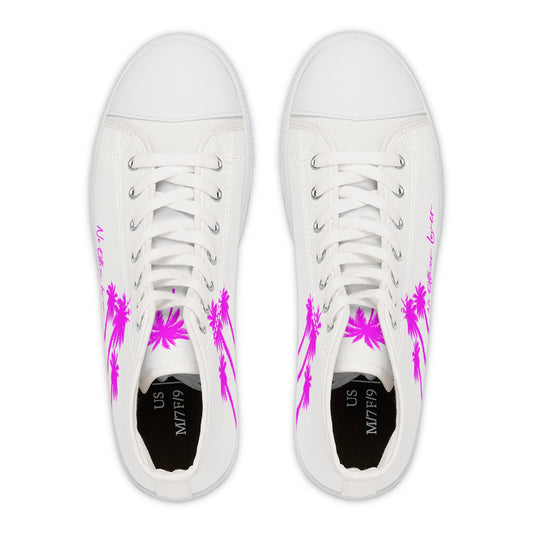 Palm Paradise Neon Pink Women's High Top Sneakers