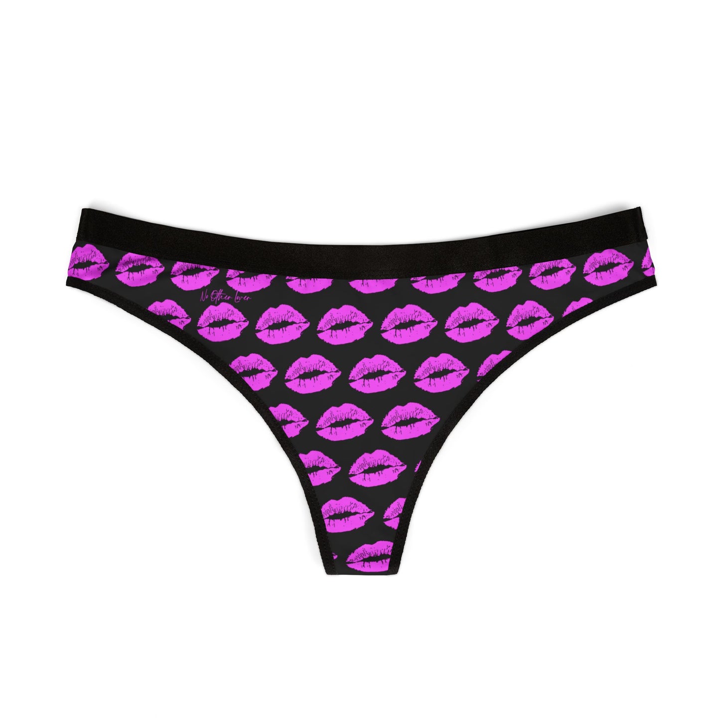 'Kisses All Over' Black Logo & Lipstick Kiss Thong