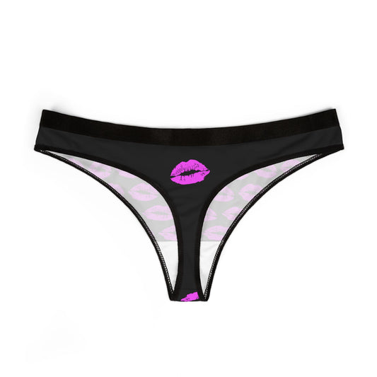 'Kisses All Over' Black Logo & Lipstick Kiss Thong