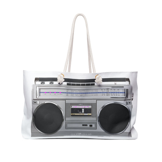 No Other Lover Ghetto Blaster boombox design weekender Tote bag designed like a retro boombox on a white background