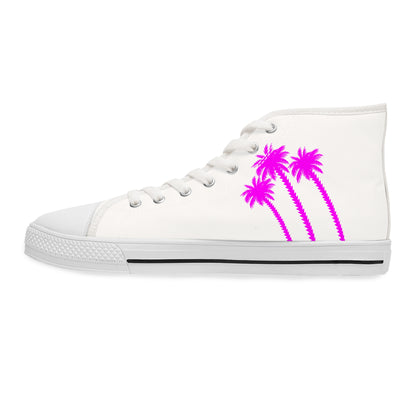 Palm Paradise Neon Pink Women's High Top Sneakers