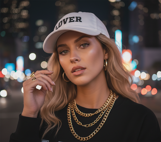 LOVER Dad Cap - White & Black Cotton Baseball Hat