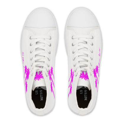 Palm Paradise Neon Pink Women's High Top Sneakers
