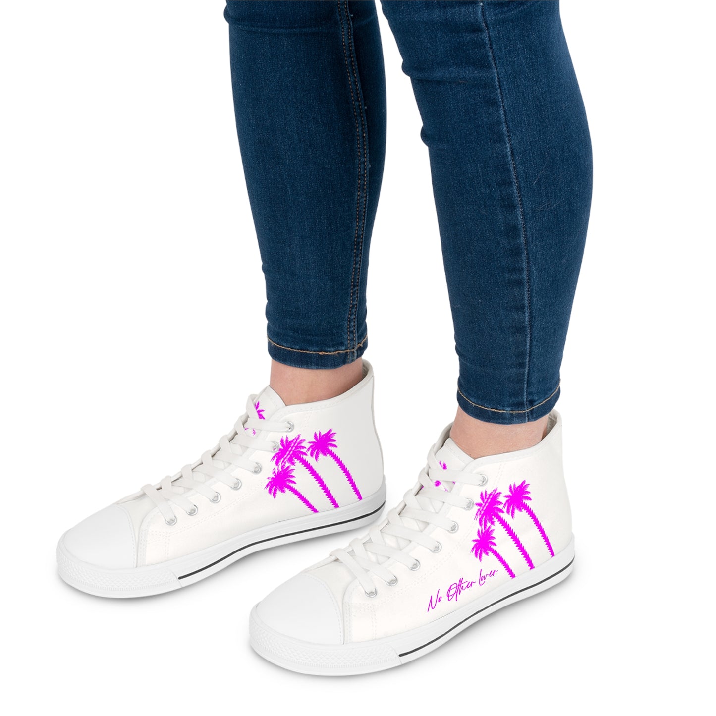 Palm Paradise Neon Pink Women's High Top Sneakers