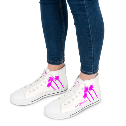 Palm Paradise Neon Pink Women's High Top Sneakers