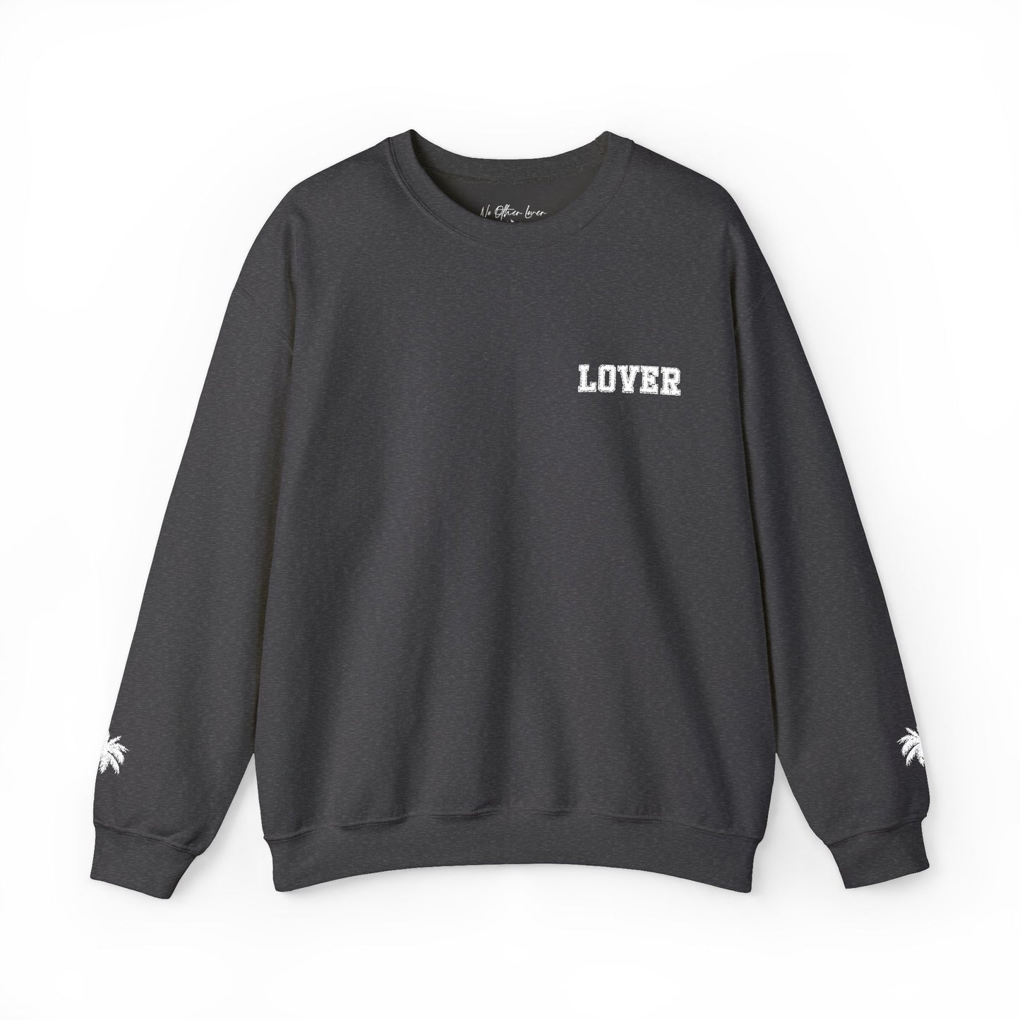 Dark grey No Other Lover LOVER Palms Sweatshirt on a white background