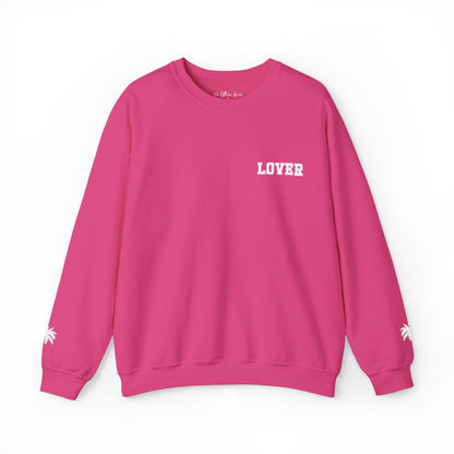 Hot pink No Other Lover LOVER Palms Sweatshirt with 'LOVER' text on a white background