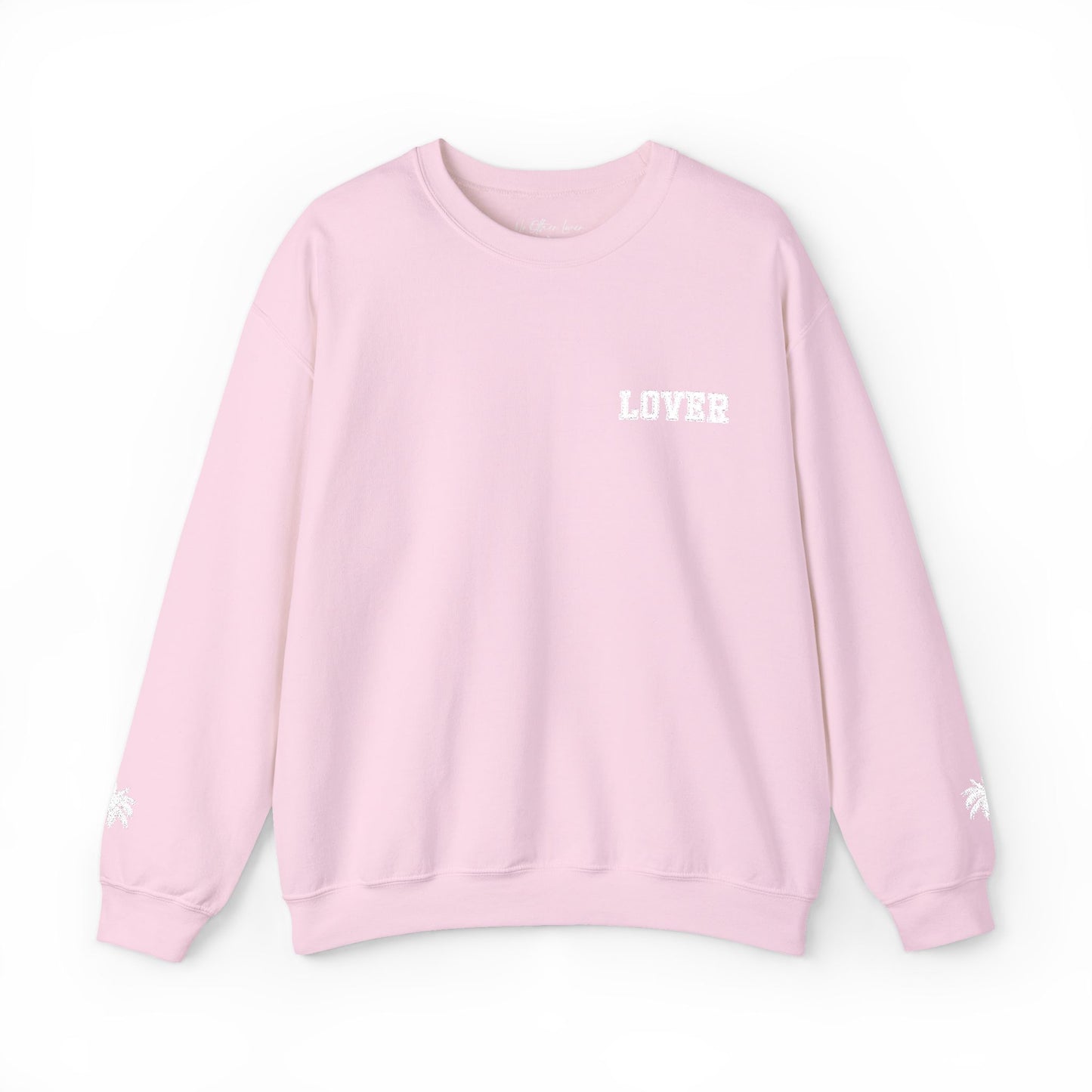 Light pink No Other Lover LOVER Palms Sweatshirt with 'LOVER' text on a white background