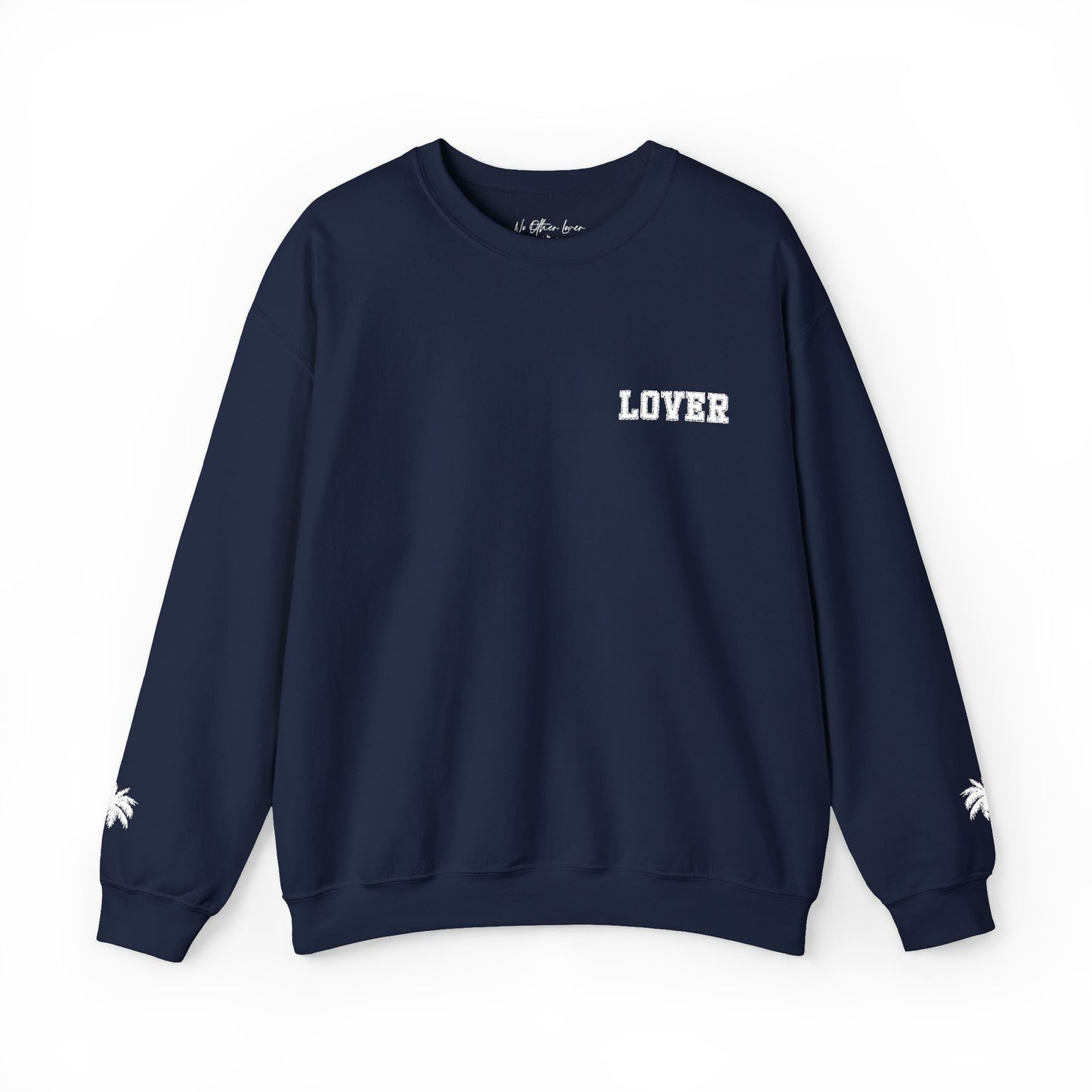 Navy No Other Lover LOVER Palms Sweatshirt on a white background