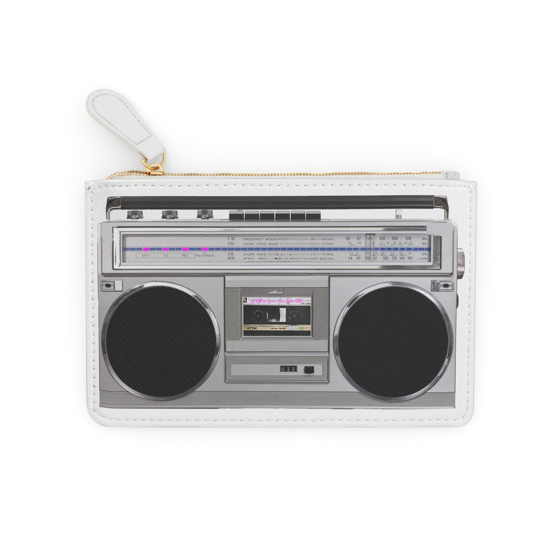A No Other Lover mini boombox clutch bag with retro boombox design on a white background